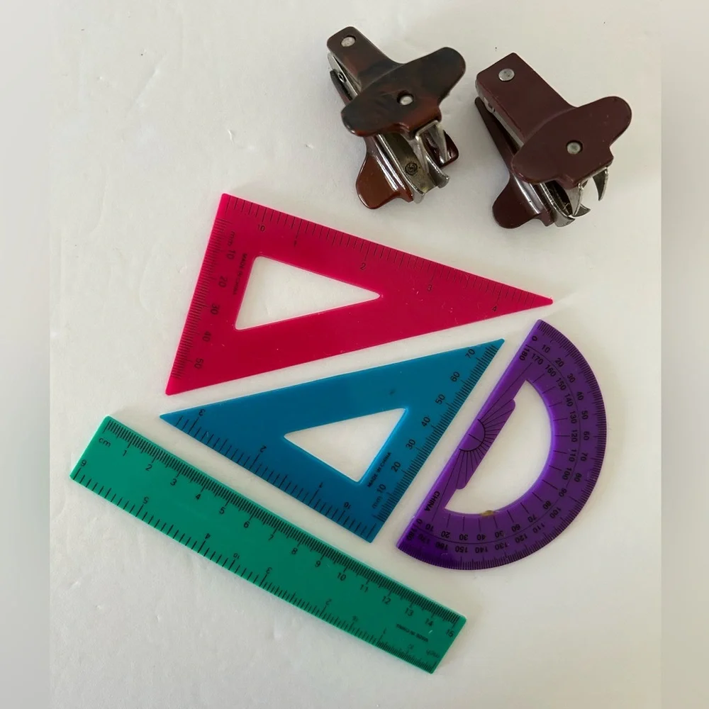 🦋 5/$25 - Miscellaneous School Supplies: Geometry Rulers and VTG Staple Removers